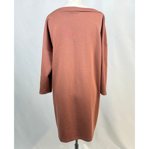 For Cynthia Women L Rust Knit Lounge Dress Shift Oversized Pullover Soft Stretch - Picture 2 of 7